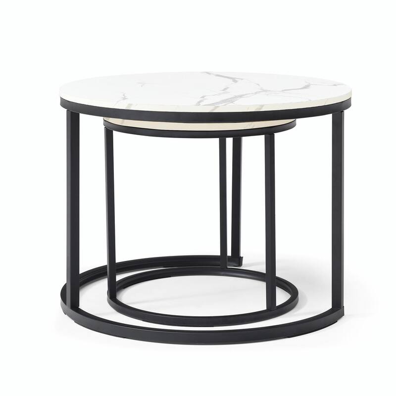Modern Nesting Tables - Black Marble Round Set, Industrial Style
