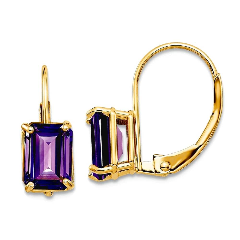 Curata 14k Yellow Gold 7x5mm Emerald-Cut Genuine Gemstone Leverback Earrings - 5x16mm