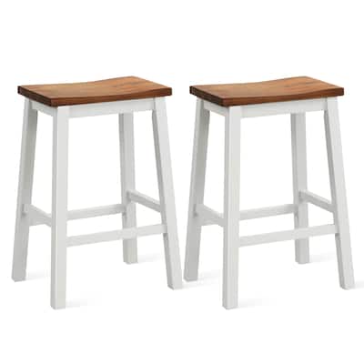 Gymax 24.5 Inch Set of 2 Saddle Stools Industrial Counter Height - Gray+Walnut