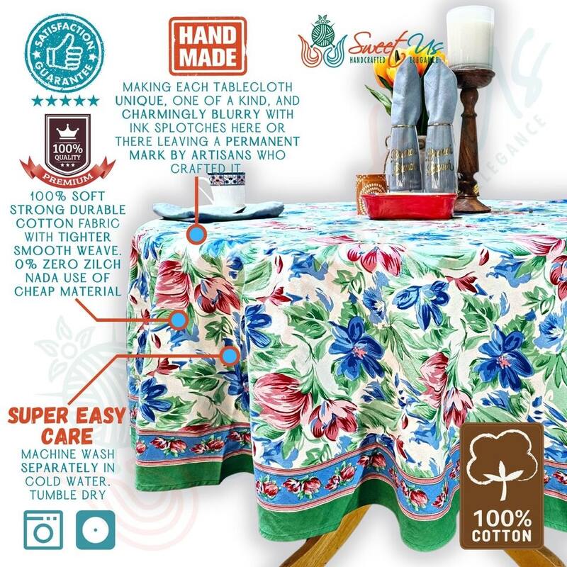Artsy Brush Stroke Vibrant Floral Cotton Tablecloth Collection