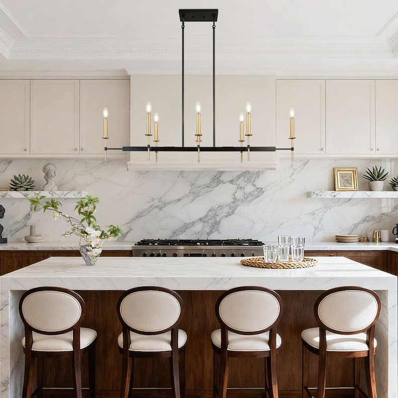 Modern Transitional 12-Light Wheel Chandelier Linear Kitchen Island Pendant Lights for Large Dining table