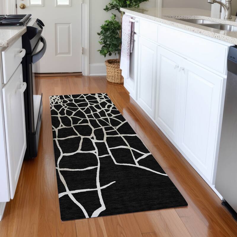 Premium Washable Super Soft Contemporary Webby Mayfield Rug - Black - 2'3" x 7'6"