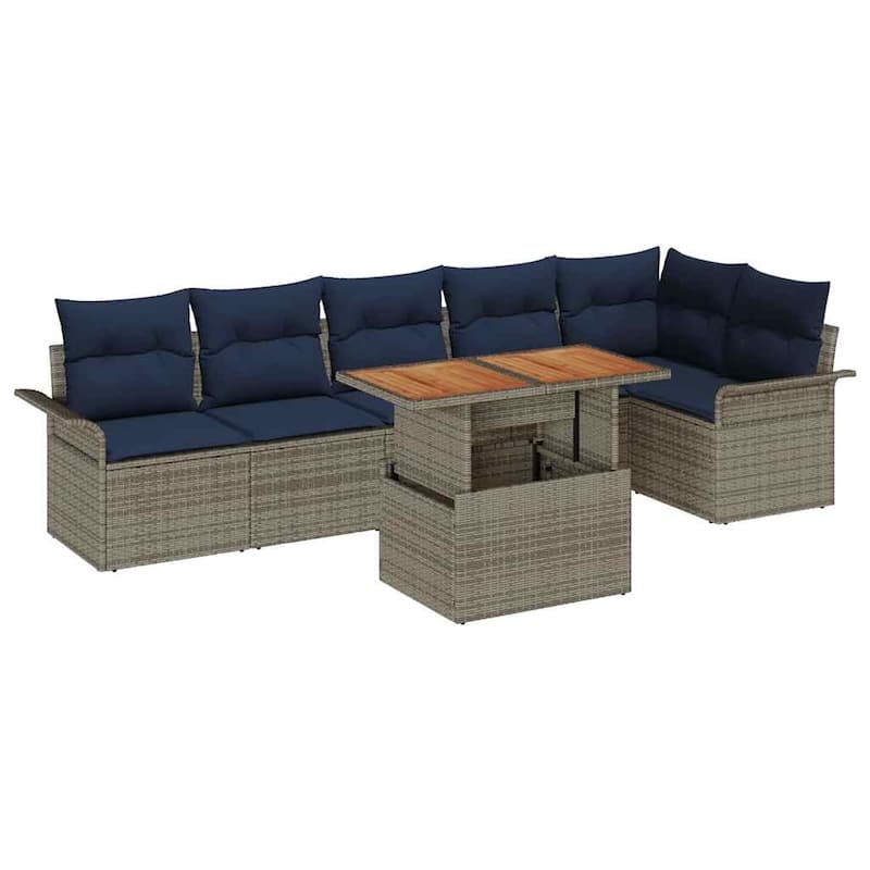 vidaXL 7 Piece Garden Sofa Set with Cushions - 117.1×52.2×27.2