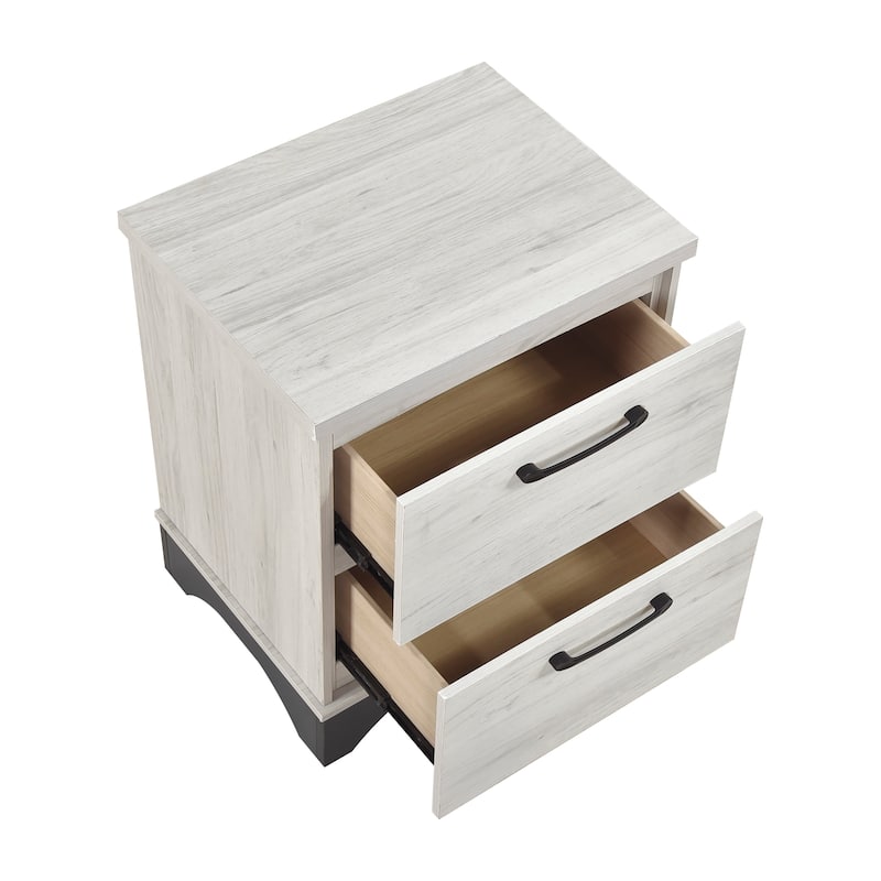 White Oak and Gray Finish Bed Nightstand Chest Set 3pcs Bedroom Furniture