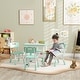 preview thumbnail 2 of 6, 5 Piece Green Kids Table and Chair Sets with Adjustable Height and Under Storage Box - 23.6" L x 23.6" W x 18.1"-22.8" H