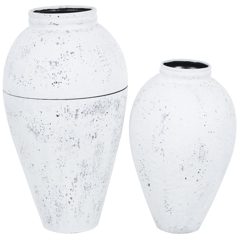 Metal Tall Distressed Pot Floor Vase - Set of 2 White - Roche River Decor - White - 31", 24"H