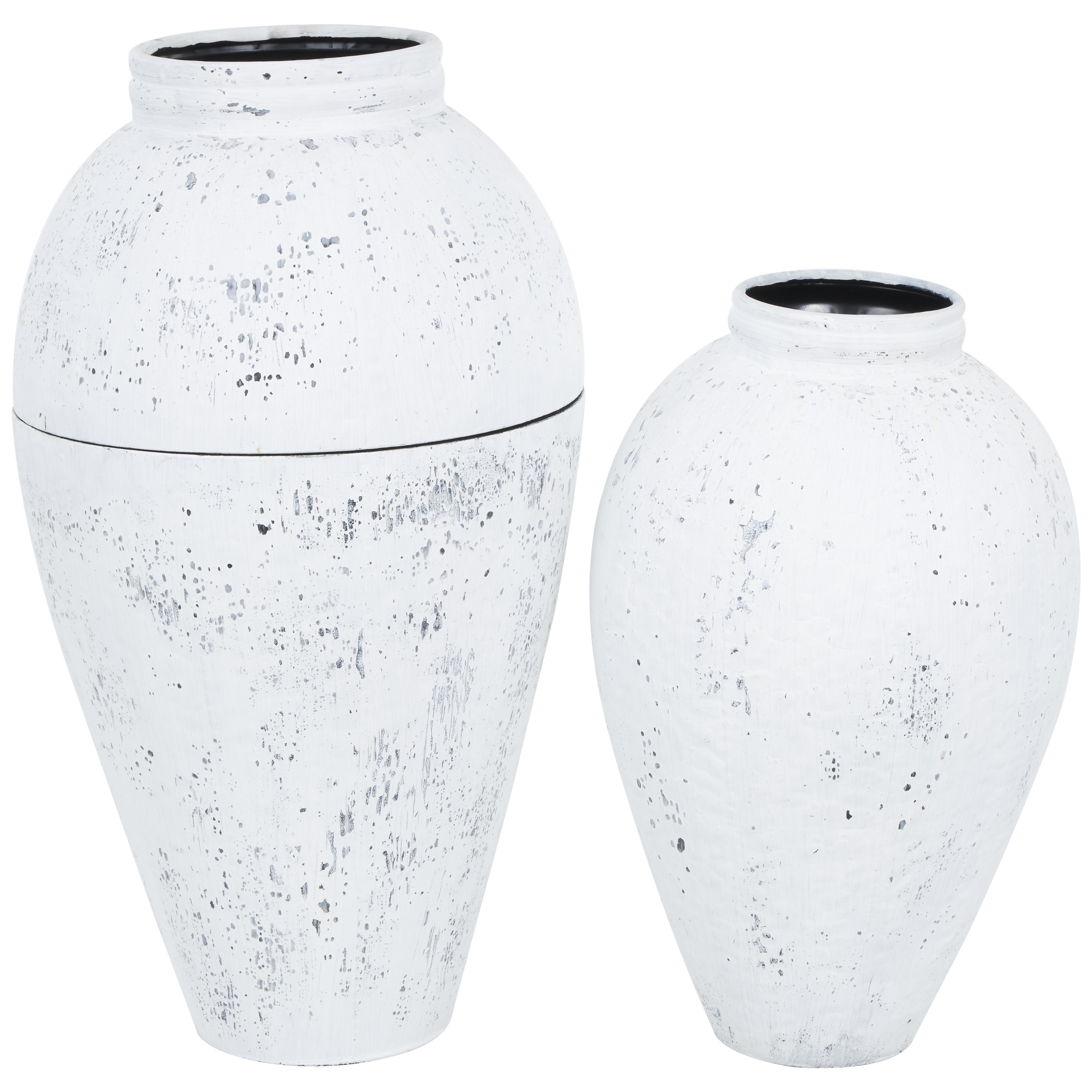 Metal Tall Distressed Pot Floor Vase - Set of 2 White - Roche River Decor