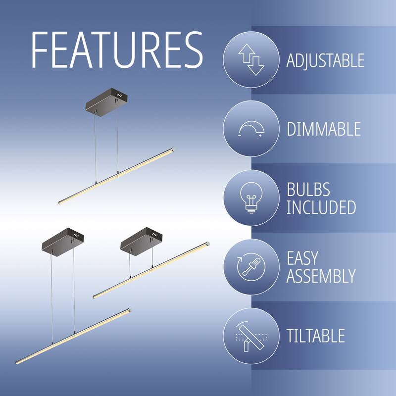 Ali 39.5" Dimmable Adjustable Integrated LED Metal Linear Pendant, by JONATHAN Y