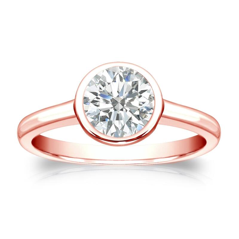 Auriya 14k Gold 1ctw Bezel-set Solitaire Diamond Engagement Ring Certified - Rose - 4