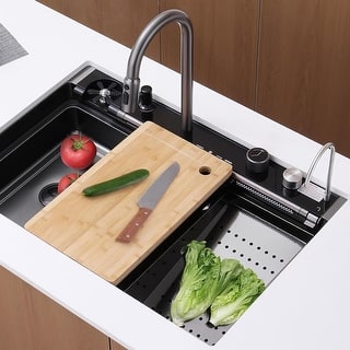 Lefton New 33"x22" Stainless Steel Waterfall Kitchen Sink with Temperature Display in Fahrenhei, KS2207L-PRO