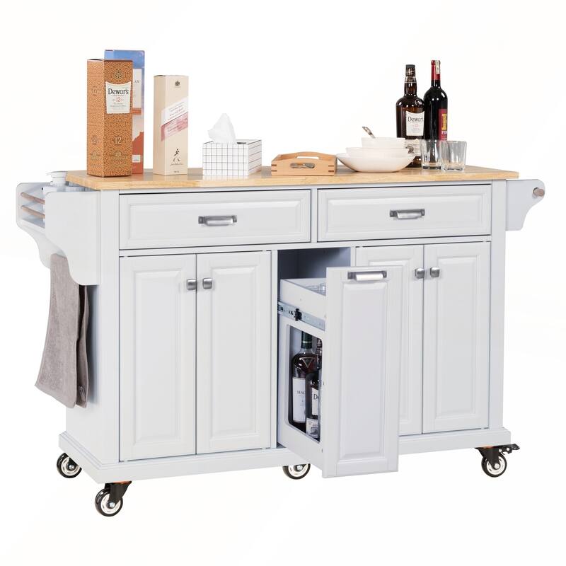 Kitchen Island with Rubber wood Countertop