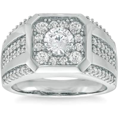 2Ct TW Men's Diamond Ring White Gold Lab Grown Wedding Anniversary Band