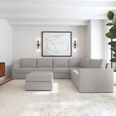 6-Seat Sectional with Standard Arms & Ottoman - 134" x 35" x 103"