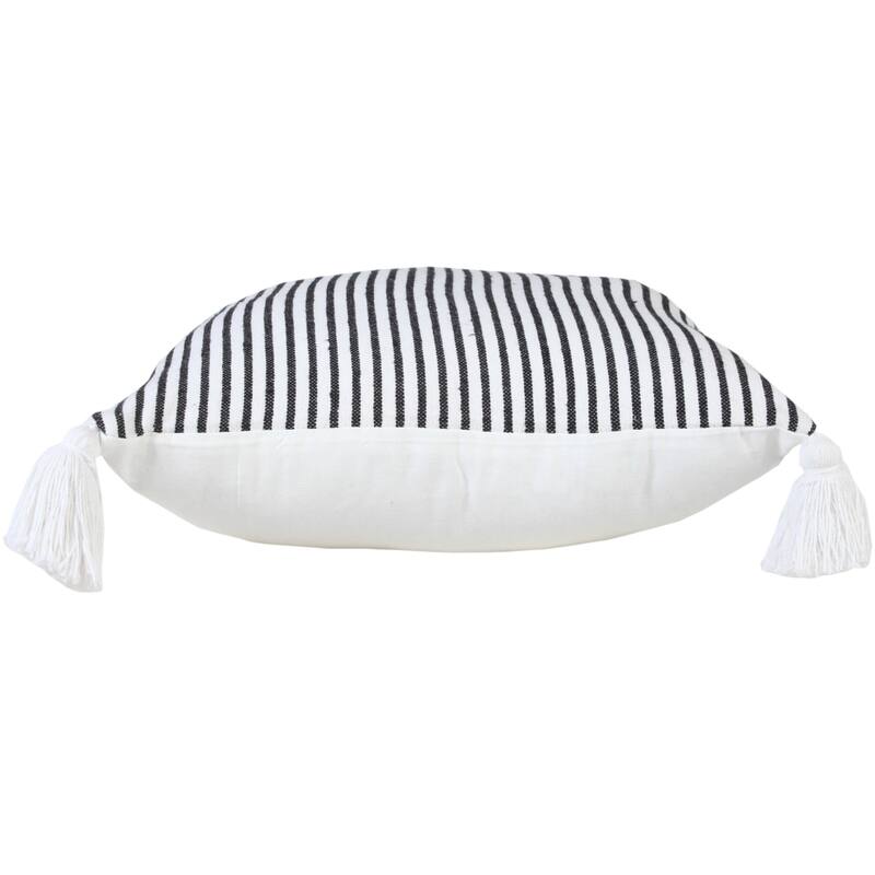 Handwoven Striped Square Throw Pillow with Tassels - 20" - Black and White