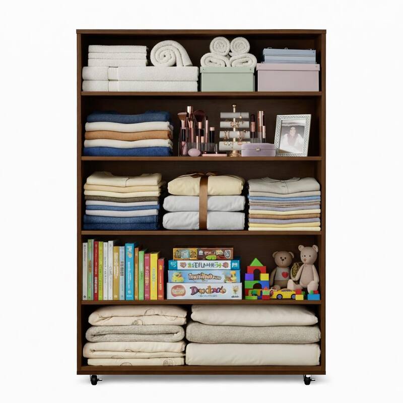 5 Drawer Dresser on Wheels Rustic Brown Rolling Chest of Drawers Storage Cabinet for Bedroom Closet, Wide Drawer Organizer