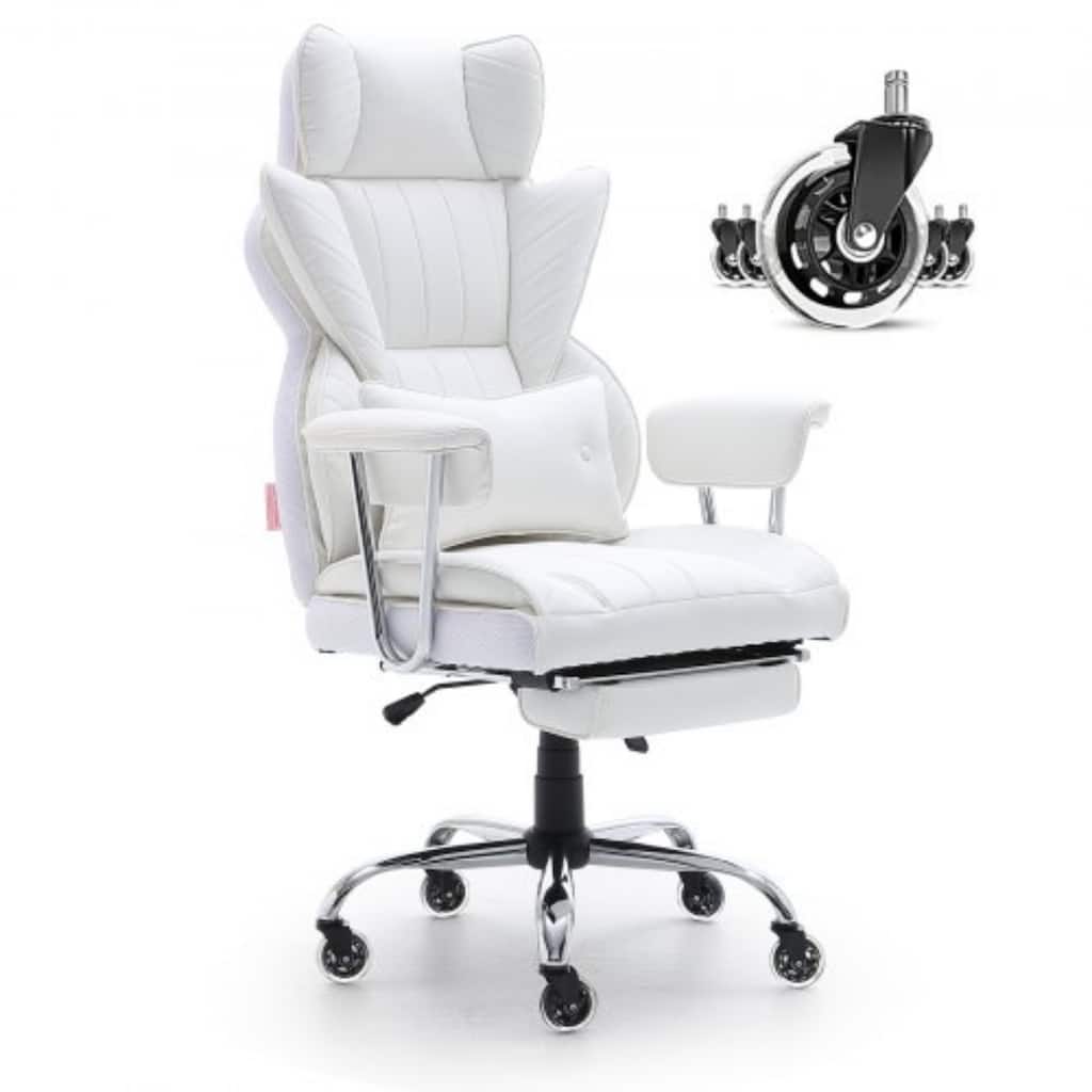 PU Leather Ergonomic Reclining Chair with Footrest & Wheels - 29.1 x 29.1 x 50 inch