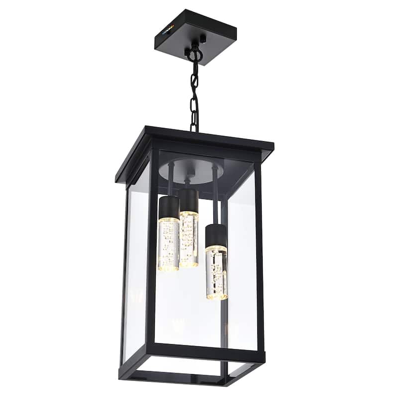 5CCT LED Large Outdoor Pendant Light Fixtures, LED Integrated Bulbs Included 3-Light Black Outdoor Hanging Lantern Light