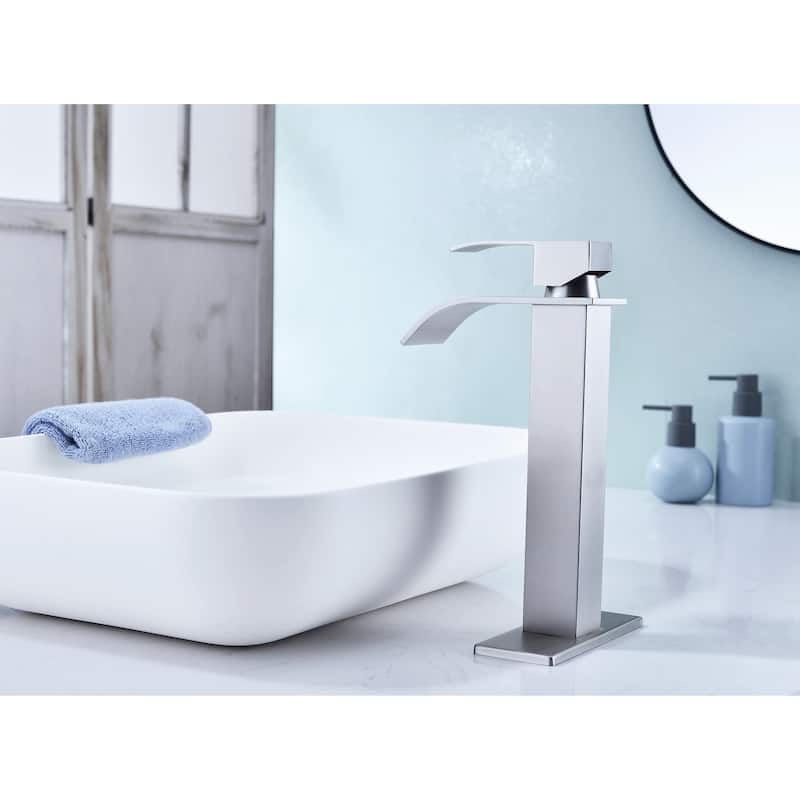 Modern Single Handle Sink Vanity Bathroom Faucet with Waterfall Spout, Anti Corrosion, Anti Rust, Easy Clean