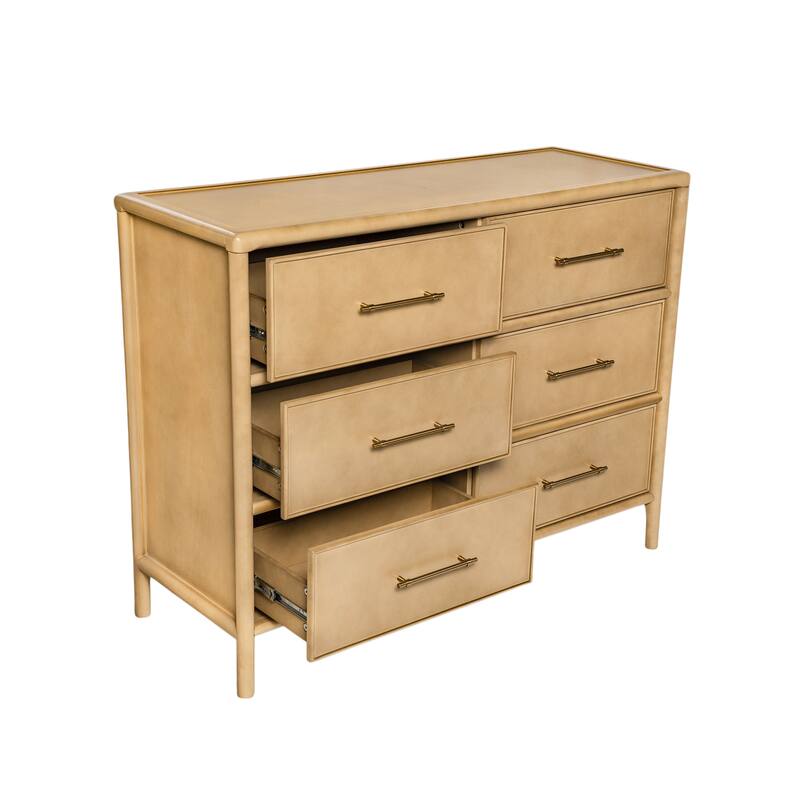 Roomfitters Large 6-Drawer Sideboard Storage Cabinet with Gold Handles