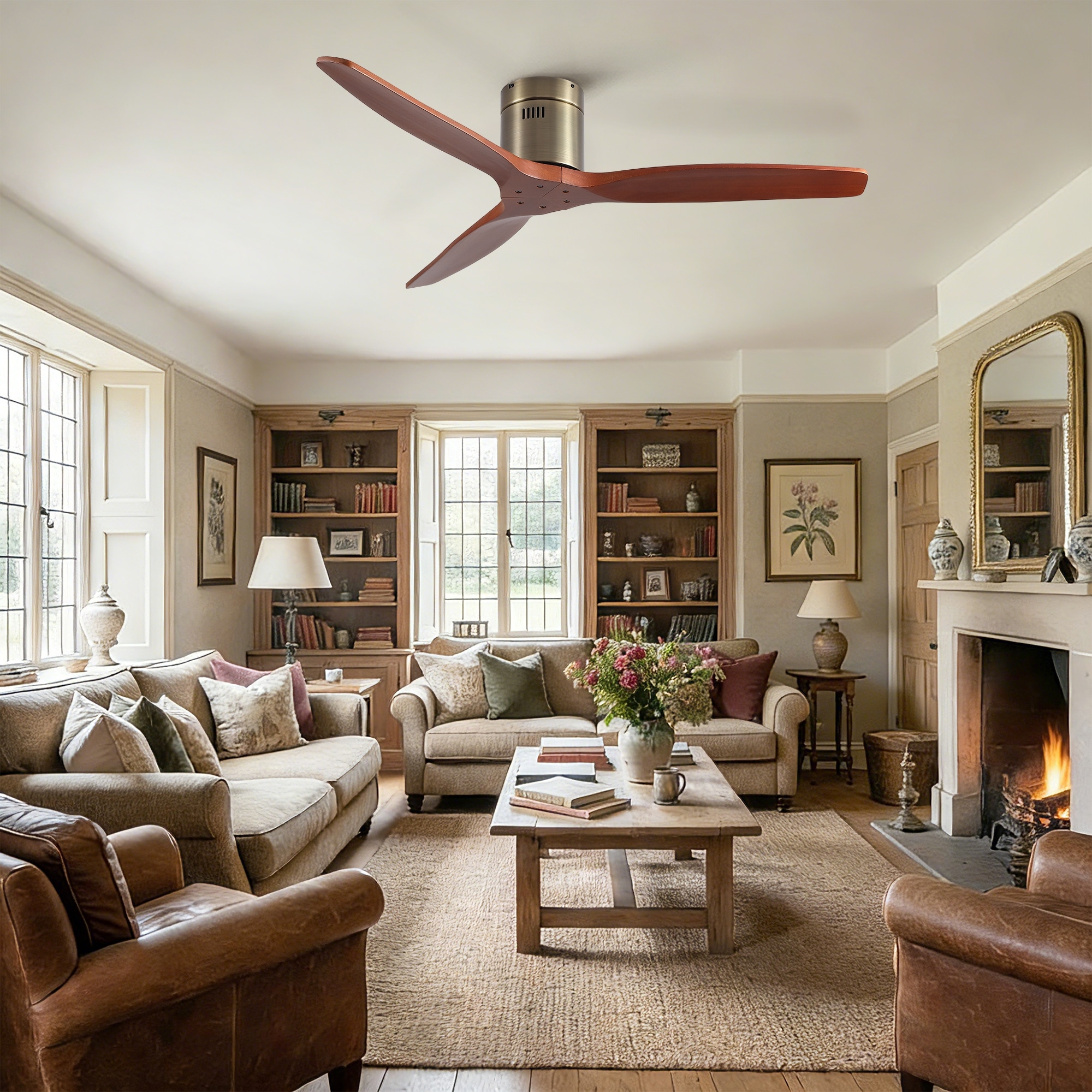 52" Farmhouse Flush Mount Ceiling Fan without Light