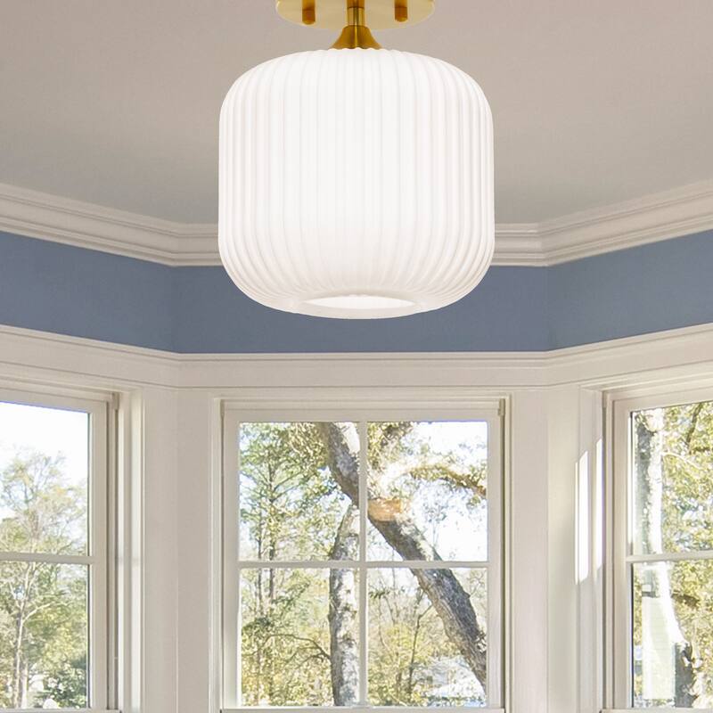 Ignace River of Goods Brushed Gold Metal 10.25-Inch Ceiling Light with Frosted White Glass Globe Shade