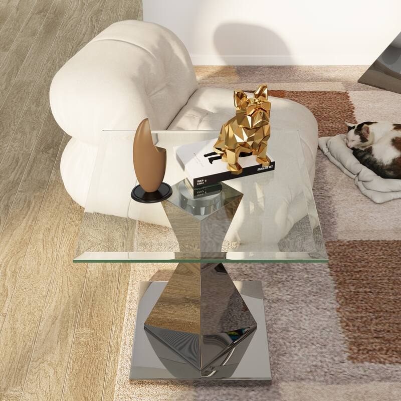 Glass End Table Side Table Corner Table with Gold Base