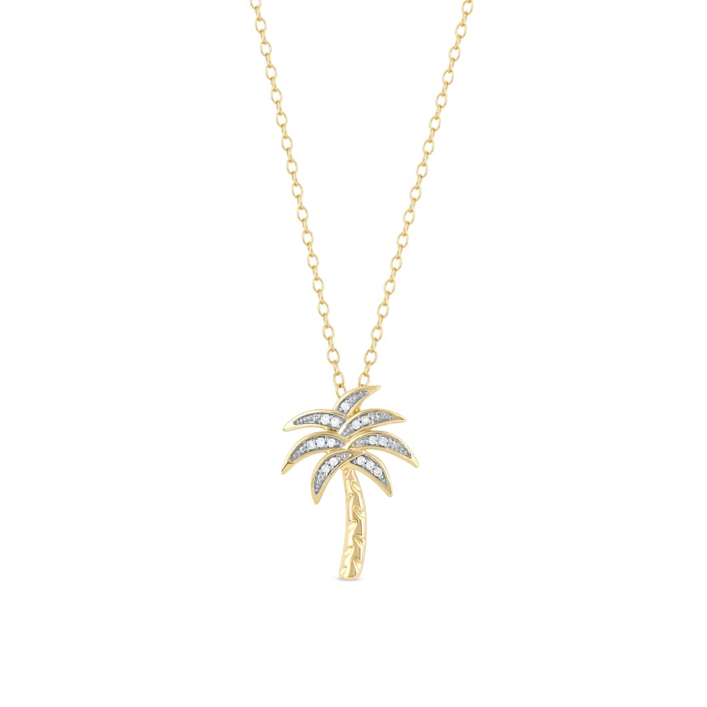 1/20ct Diamond Accented Palm Tree Pendant Necklace in Silver for Women
