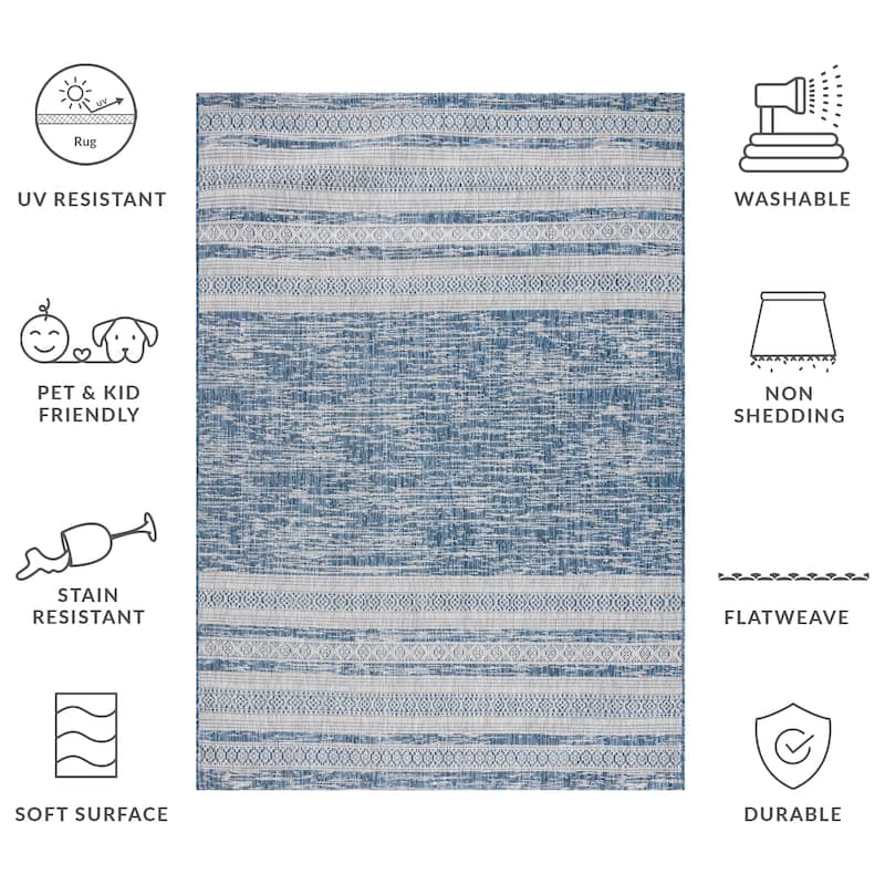 SAFAVIEH Courtyard Lysanne Indoor /Outdoor Waterproof Patio Backyard Rug - 6'7" x 9'6" - Navy/Grey