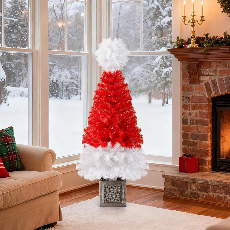 Costway 4 FT Artificial Christmas Tree Santa Hat Xmas Tree with 300 - as pic shows - See Details