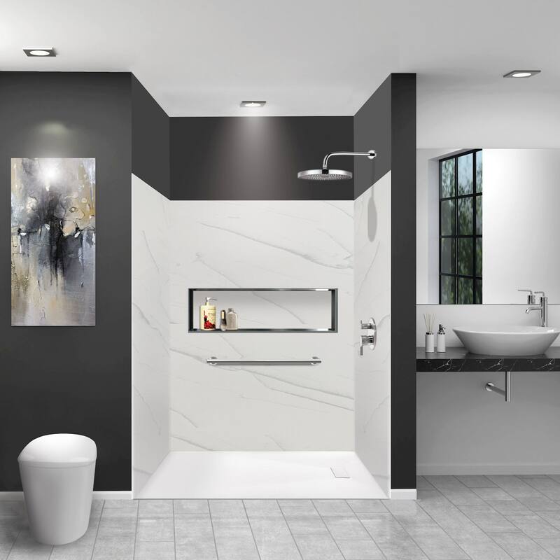 Transolid LWK603672 Lusso 72" H x 60" W x 36" D Three Wall Alcove - Palladio White