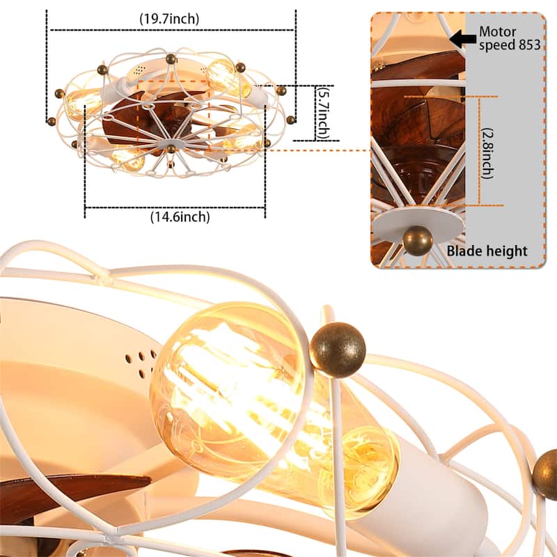 Low Profile Caged Ceiling Fan with Lights Remote Control