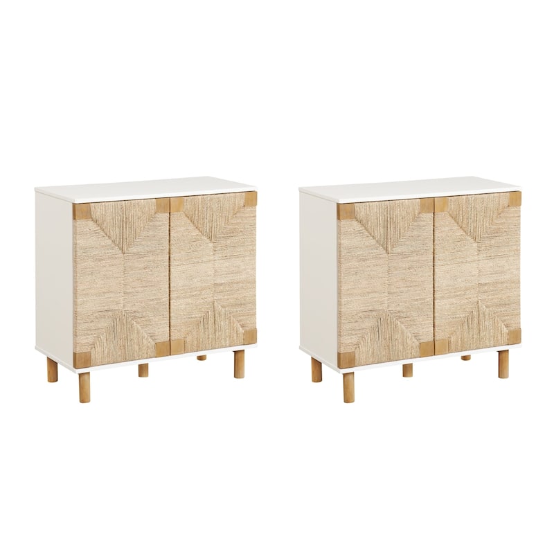 Nathan James Beacon Wood Accent Cabinet with Seagrass Doors and Adjustable Shelf