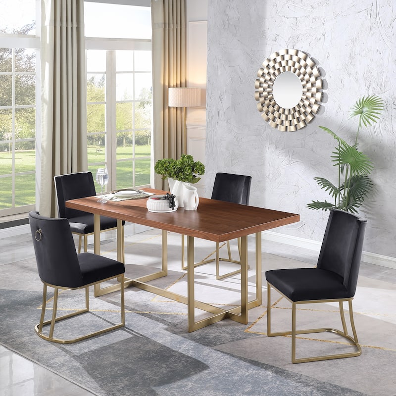 Modern Dining Chairs Set of 2, Upholstered Dining Table Chair, Velvet Accent Chair, Reception Chair with Metal Legs, Black