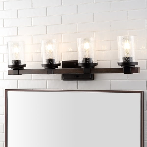 Bungalow Iron/Seeded Glass Rustic Farmhouse LED Vanity Light, Oil Rubbed Bronze by JONATHAN Y. Opens flyout.