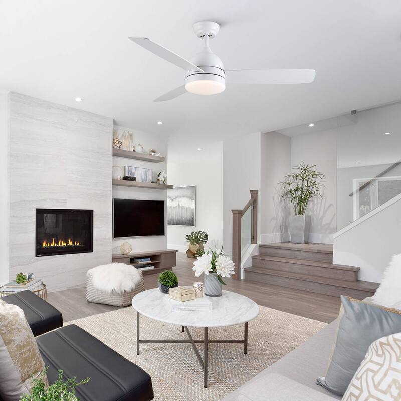 Indoor Smart Voice Control Ceiling Fan with Light, 48" Integrated LED Ceiling Fan for Bedrooms Kitchens Patios