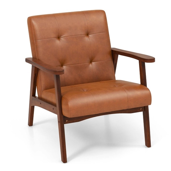 Mid Century Accent Chair Tufted Armchair Solid Rubber Wood
