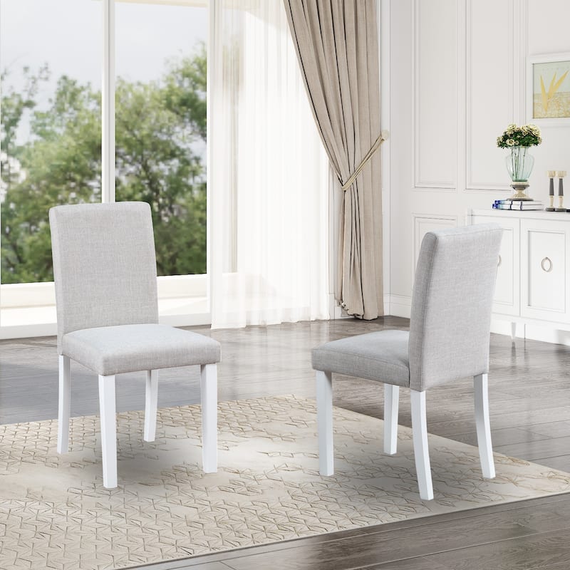 Dining Chairs Set of 2, Modern Kitchen & Dining Room Chairs, Upholstered Linen Cushion Seat and Rubber Wood Legs - White