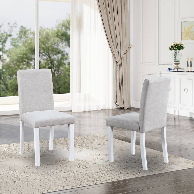 Modern Linen 4 Piece Kitchen Side Dining Chair Set with Upholstered, Solid Wood Legs for Dining Room Living Room Kitchen Bedroom