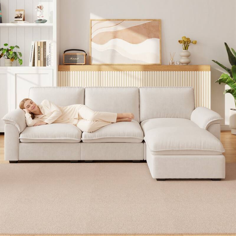 102" L-Shaped Chenille Sectional Sofa with Movable Ottoman