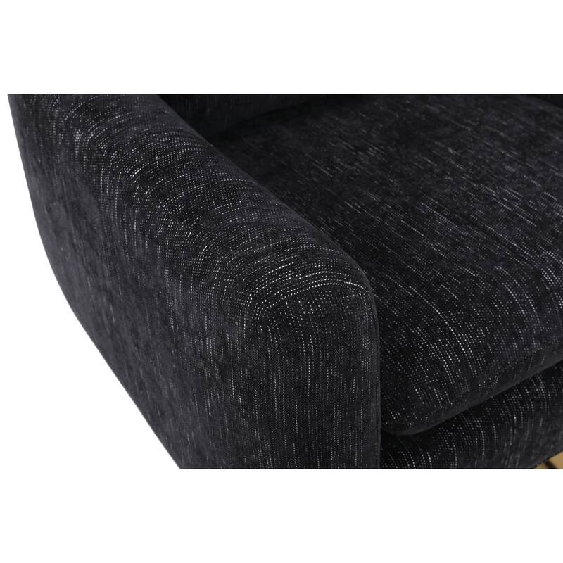 Black Modern 29.9" Upholstered 360° Swivel Accent Chair with Iron Base and Pillow