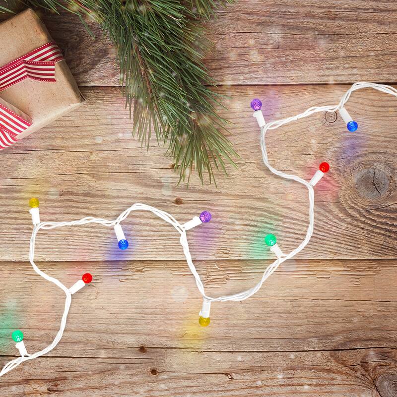 50 Count Multi LED G12 Berry Christmas Lights, 15.9 ft White Wire