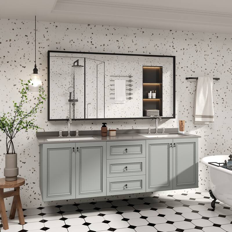 Tempered Glass and Metal Framed French Cleat Mounted Wall Bathroom / Vanity Mirror