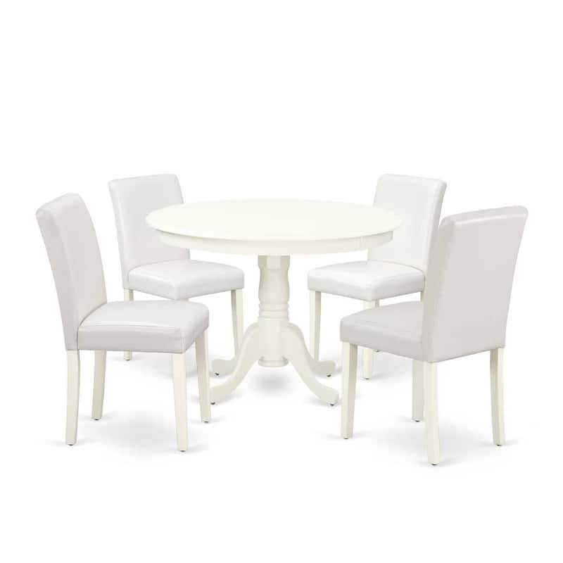 Modern 5 Piece Dining Set - Round Table & 4 Parsons Chairs - 42 Inch - Linen White