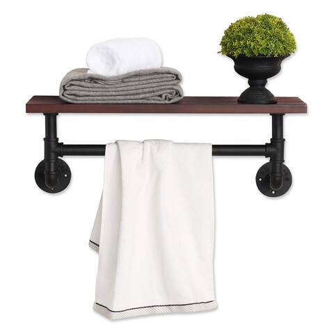 Industrial Pipe Shelving, 1-Tier Iron Pipe Shelves Industrial Bathroom Shelves with Towel bar,