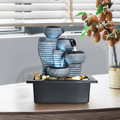 4-Tier Desktop Water Fountain w/LED Lights & Submersible Pump for Home