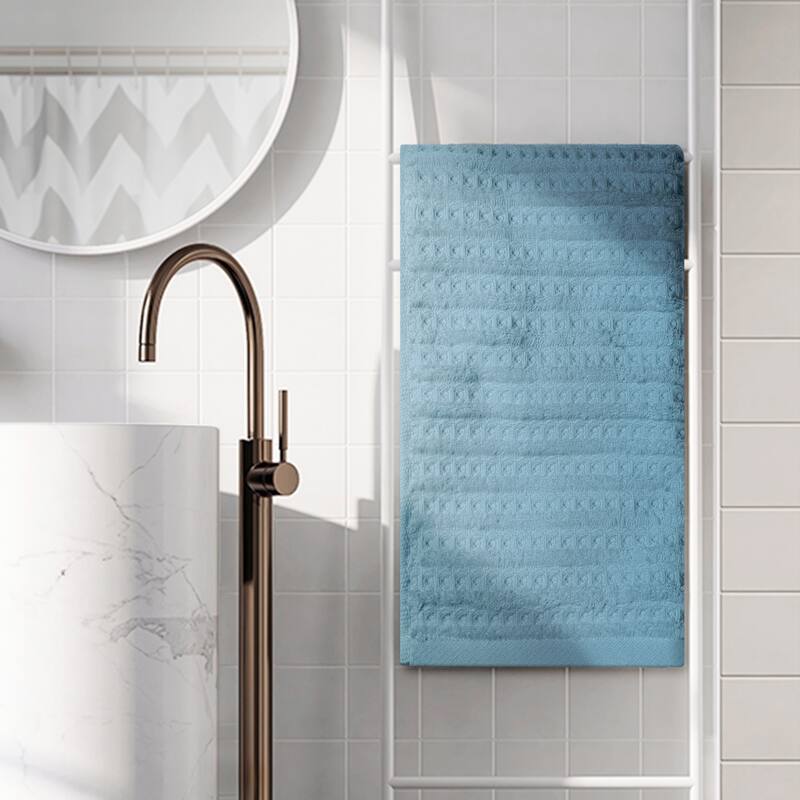 Solid Striped Hand Towels 14" x 28", 100% Cotton Soft Absorbent Towel Sets for Bathroom, Hotel - Blue - 4 Pack