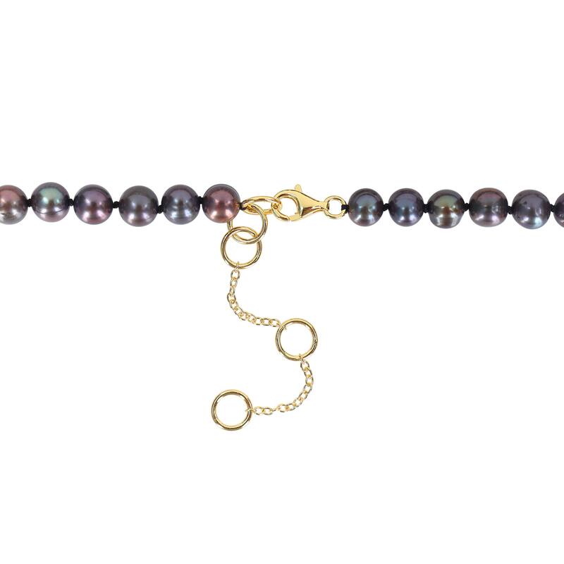 Miadora Mens 7mm Black Cultured Freshwater Pearl and Black Diamond Crown Necklace Yellow Silver