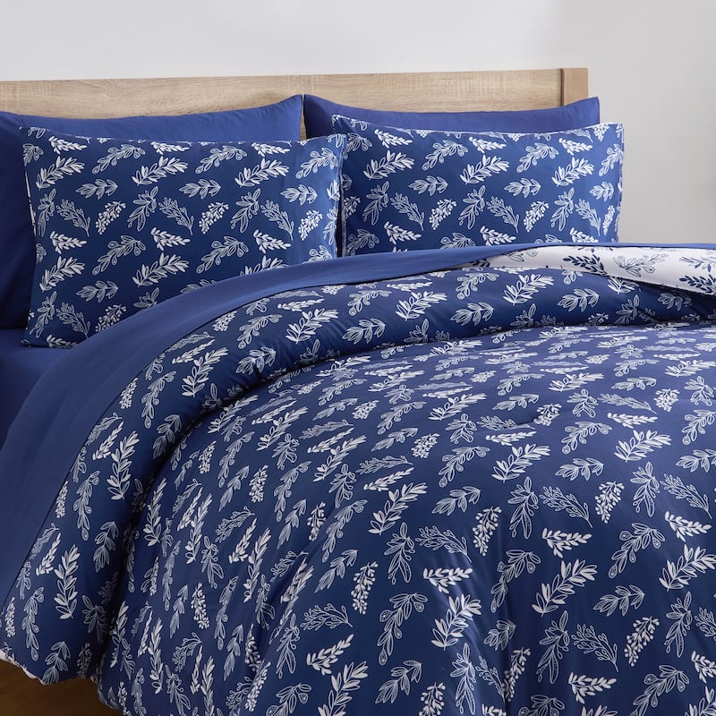 Empyrean 7 Pc Botanical Comforter Set with Sheets, Soft Breathable Lightweight Bedding Bag