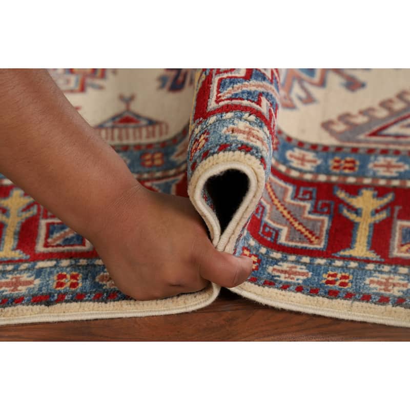 Beige / Ivory Kazak Accent Rug Hand-Knotted Wool Carpet - 4'1" x 5'10"
