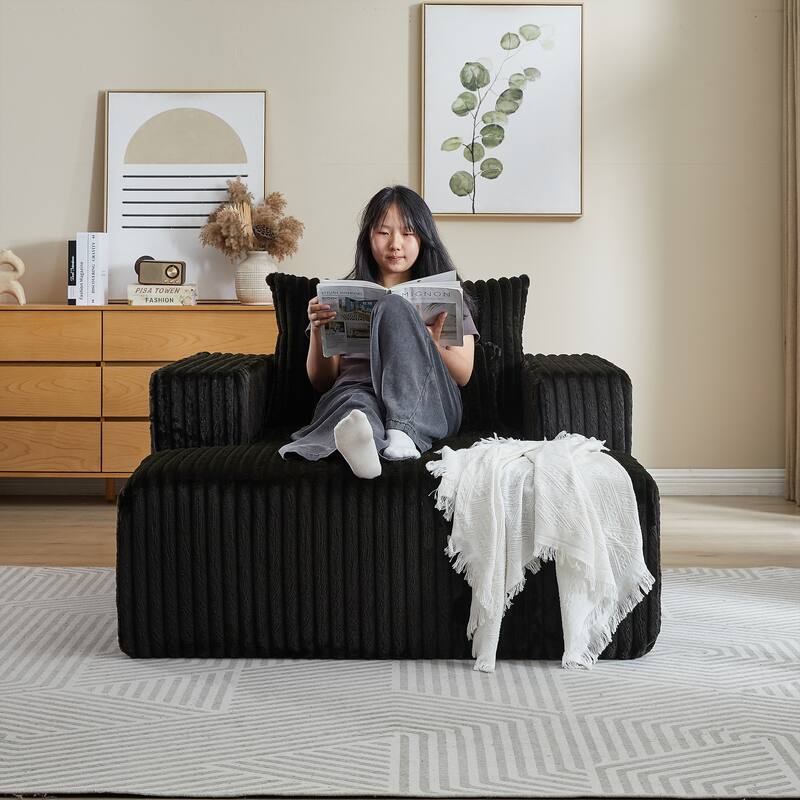 Oversized Corduroy Lounge Chair with Pillow Support - Sofa, Sleeper Couch, Chaise, Ottoman Bench